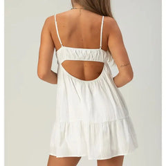 Spaghetti Strap Babydoll Tied V-Neck Mini Dress
