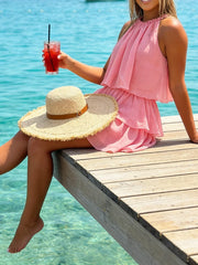 Ruffled Layred Halter Sleeveless Mini Dress