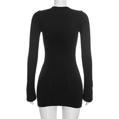 Long Sleeve Keyhole Cutout Bodycon Mini Dress