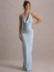Satin Cowl Neck Backless Maxi Dress