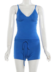 Blue Cami Top And Drawstring Shorts Set