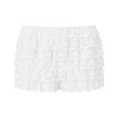 Layered Ruffle Lace Elastic Waist Shorts