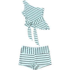 Striped One-Shoulder Tie Waist Tank Top And Shorts Set