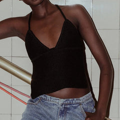 Knitted Backless Halterneck Crop Top