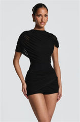 Draped Mesh Cape Sleeve Playsuit