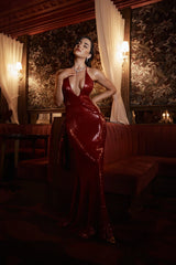 Red Sequin V-neck Strappy Maxi Dress