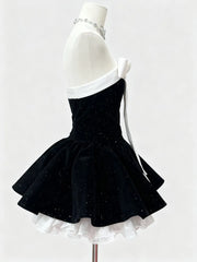 Bowknot Strapless Ruffle Hem Mini Dress