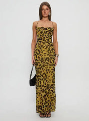 Animal Print Strappy Maxi Dress