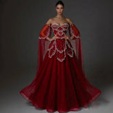 Off-Shoulder Tulle Sequin Flower Petal Embroidered Gown