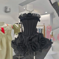 Strapless Patchwork Floral Ruffle Mini Dress