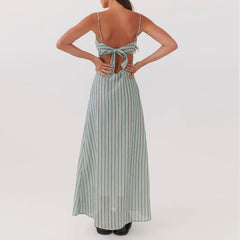 Spaghetti Strap V Neck Tie Front Cutout Cami Maxi Dress