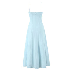Solid Straight Neck Cami Strap Midi Dress