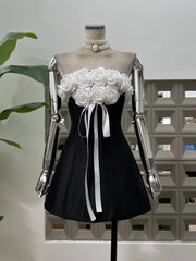Rose Bow Lace Up Strapless Mini Dress