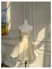Yellow Strapless Bowknot Puffball Mini Dress