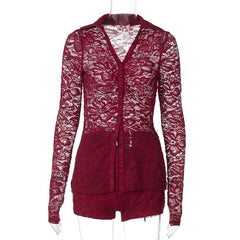 See Through Lace Top And Shorts Set