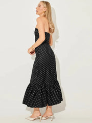 Polka Dot Strapless Tiered Hem Midi Dress