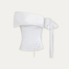 One Shoulder Tie Up Lace Up Top