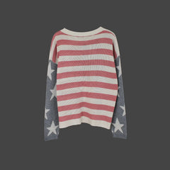 Faded American Flag Knit Long Sleeve Top