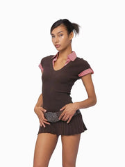 Short Sleeve Gingham Patchwork Knit Mini Dress