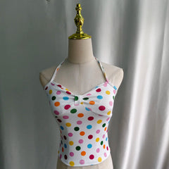 Colourful Polka Dot Print Halter Vest Top