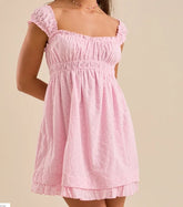 Square Neck Ruched Short Babydoll Dress