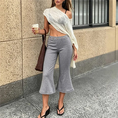 Low Waist Metal Eyelet Capri Flare Pants