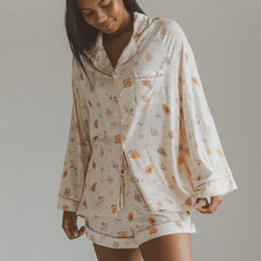 Printed Long Sleeve Tops with Shorts Sleepwear Set