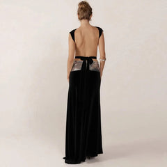 Open Back Top And Sequin Strap Long Skirt Set
