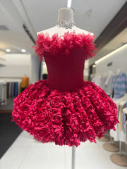 Tulle Strapless Corset 3D Flower Mini Dress