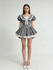 Peter Pan Collar Polka Dot Bow Flared Mini Dress