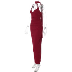 Strappy Solid V-Neck Maxi Dress With Scarf