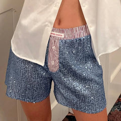Sequined Patchwork Pyjama Shorts