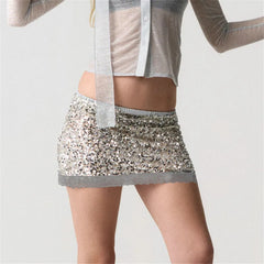 Sequin Lace Hem Mini Skirt