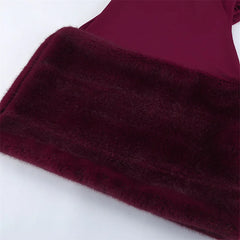 Red Turtleneck Long Sleeve Fur Patchwork Mini Dress