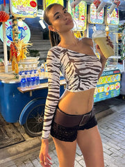 Animal Print One Shoulder Crop Top