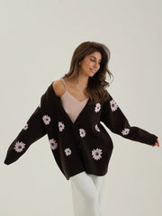Flower Printed Knitted Cardigan