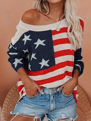 Faded American Flag Knit Long Sleeve Top
