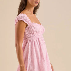 Square Neck Ruched Short Babydoll Dress