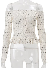 Off Shoulder Print Polka Dot Top