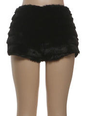 Black Furry High Waist Shorts