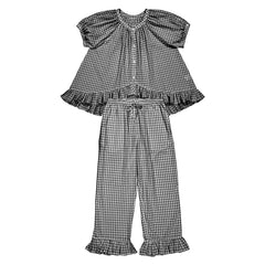 Plaid Puff Sleeve Shirt And Pj Pants Set
