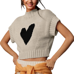 Heart Mock Neck Knit Tank Top