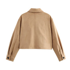 Brown Lapel Pocket Short Jacket