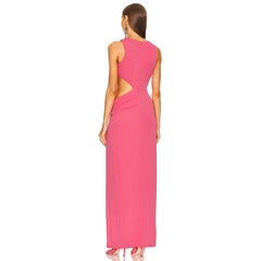 Pink Sleeveless Cut Out Maxi Dress