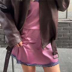 Lace Trim Lounge Satin Mini Skirt