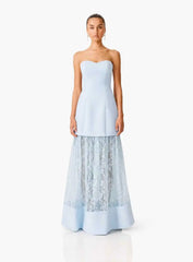 Strapless Smocked Lace Patchwork Maxi Gown