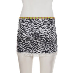 Zebra Stripes Sequin Mini Skirt