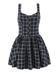 Plaid Print Square Collar Mini Dress