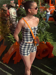 Black Checkered Cami Top And Shorts Set