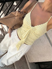 Yellow Polka Dot Ruffled Tank Top